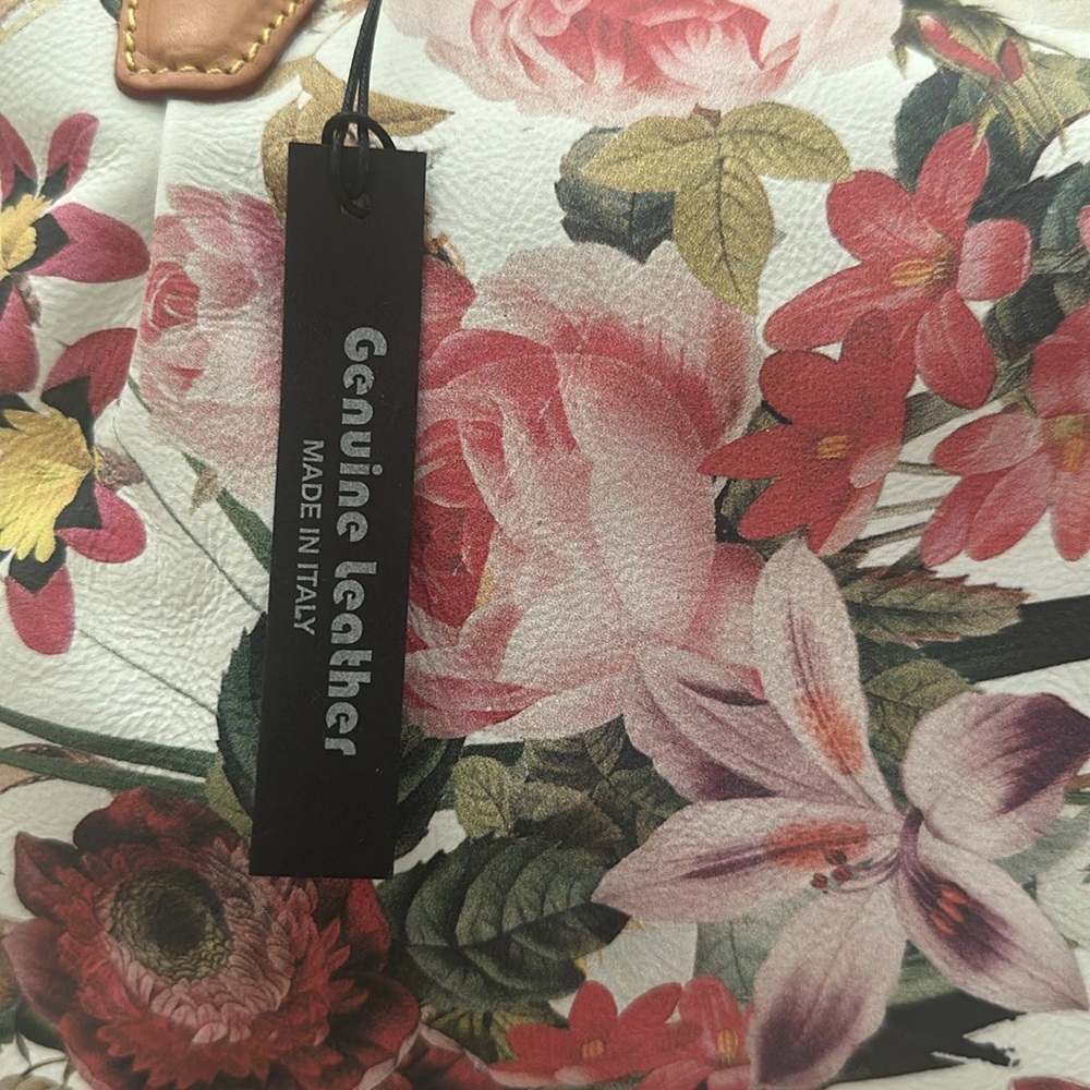 Made in Italy, genuine, leather floral handbag, NWT